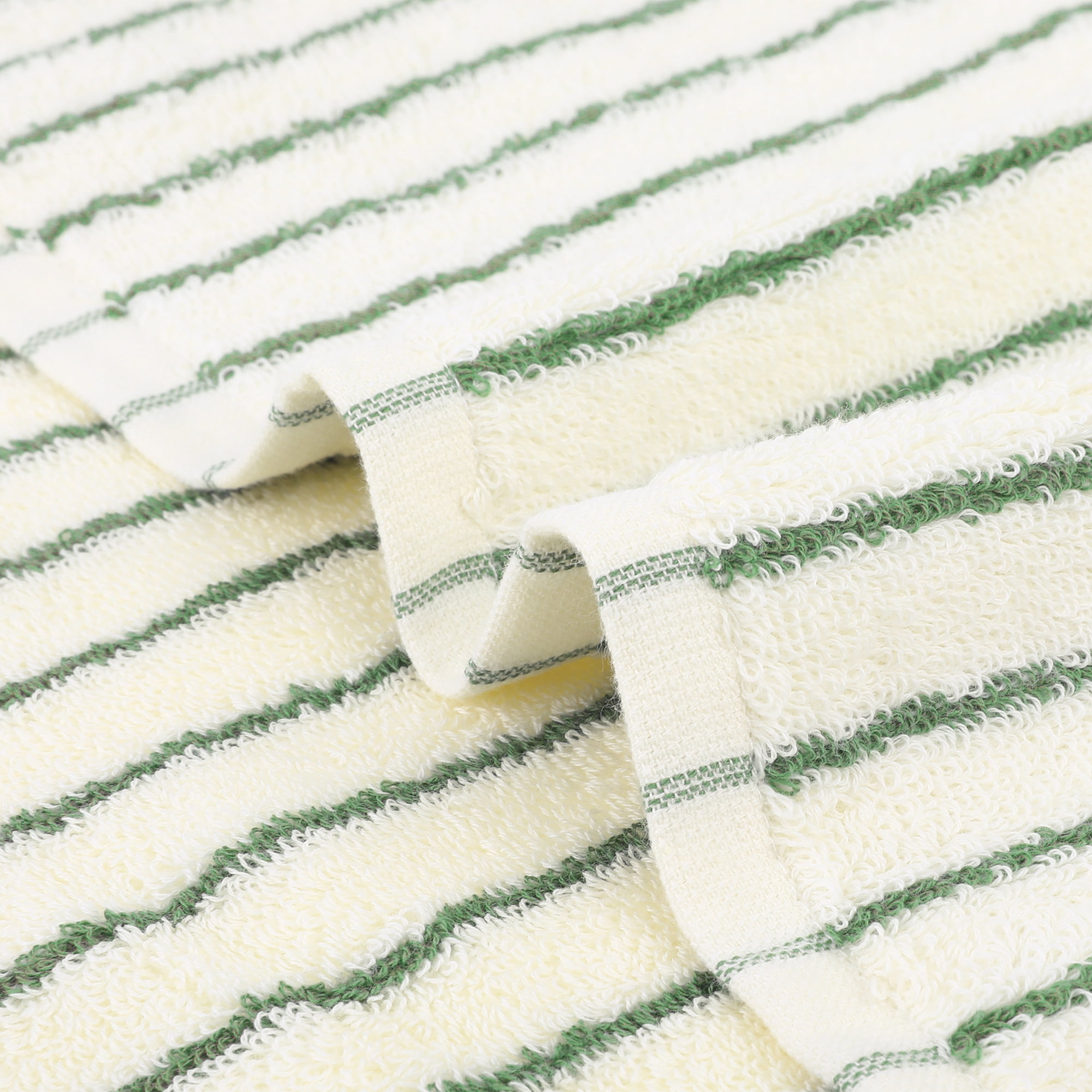 Unique Bargains Classic Stripe Bath Hand Towels Cotton Soft Absorbent Light Green 2-Piece