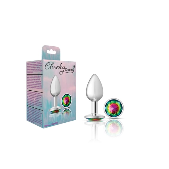 Viben Toys – Cheeky Charms Butt Plug – Body Safe Aluminum Alloy, Lightweight Anal Plug – Silver Round Rainbow Acrylic Gemstone – Small