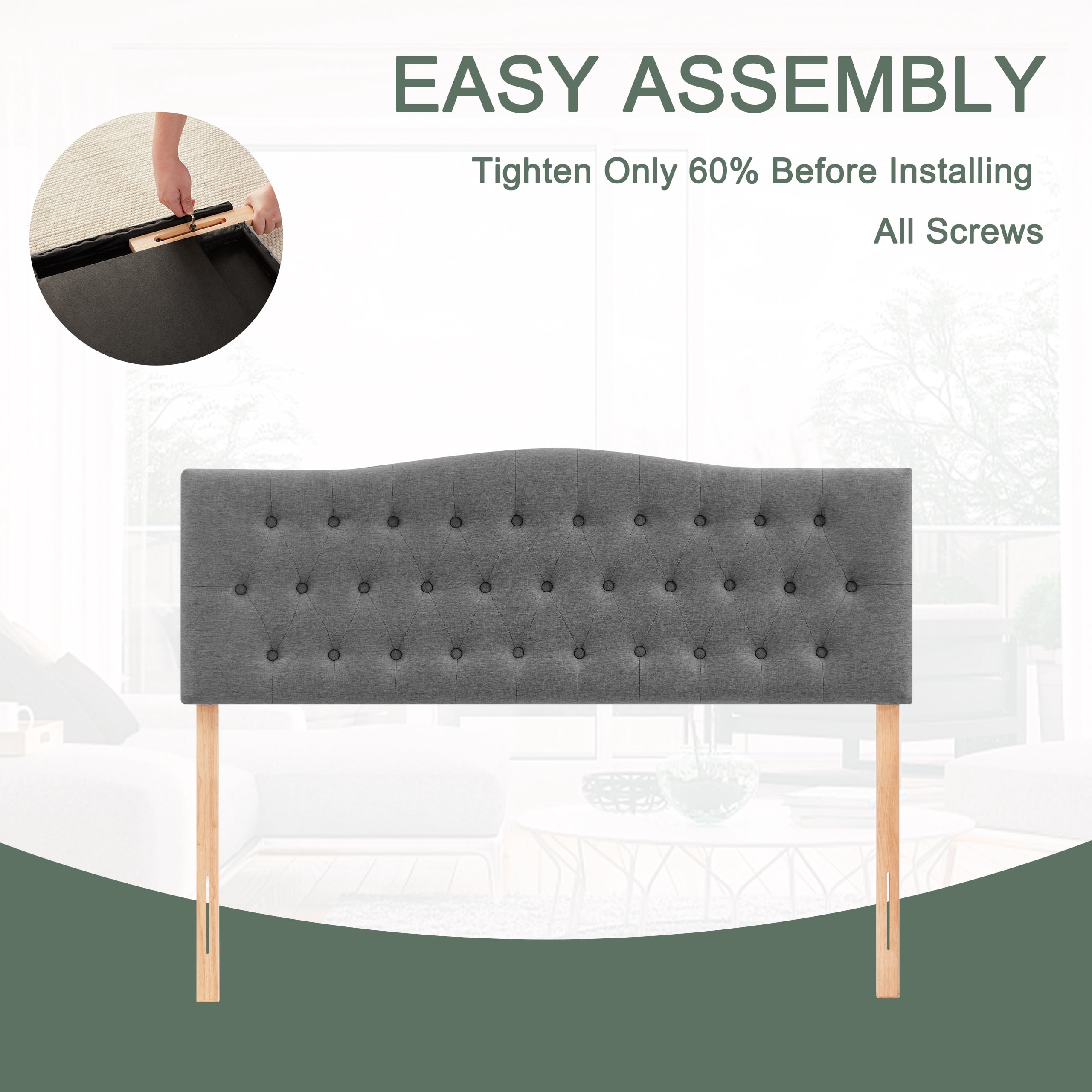 Weture Tufted Upholstered Headboard King Size , Adjustable Height, Gray