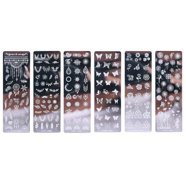6 Pcs Assiettes à Estamper les Ongles Assiette à Ongles Florale Modèle de Papillons Assiette pour Femmes