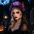 thumbnail image 7 of UNLLLL Halloween Large Rose Headband with Sheer Overlay, Gothic Bride Hair Accessory, Fancy Dress Costume Prop, for Themed Parties and Events (Purple), 7 of 7