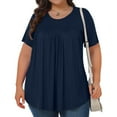 thumbnail image 3 of fatyb Plus Size Tops for Women Pleated Short Sleeve Tunic Shirts Crew Neck Loose Womens Dressy Blouses, 3 of 7