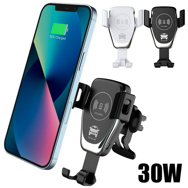 MesaSe Chargeur de Voiture Sans Fil 30W Charge Rapide Support de Téléphone Auto-Serrant Support de Téléphone pour Évent de Voiture Clip Réutilisable pour Évent de Voiture Compatible avec iPhone14/13/12 Noir