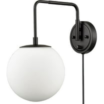 Claxy Black Swing Arm Wall Sconce with Globe Milk Glass Shade Plug in Cord