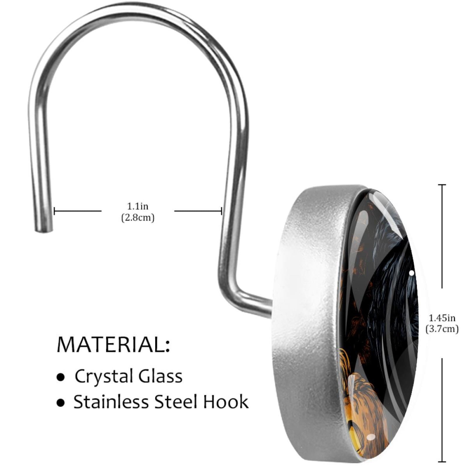 Black Crow Pumpkin Shower Curtain Hooks Round Crystal Glass, Set of 12 Shower Curtain Rings - Shower Hooks for Curtain Shower Rings