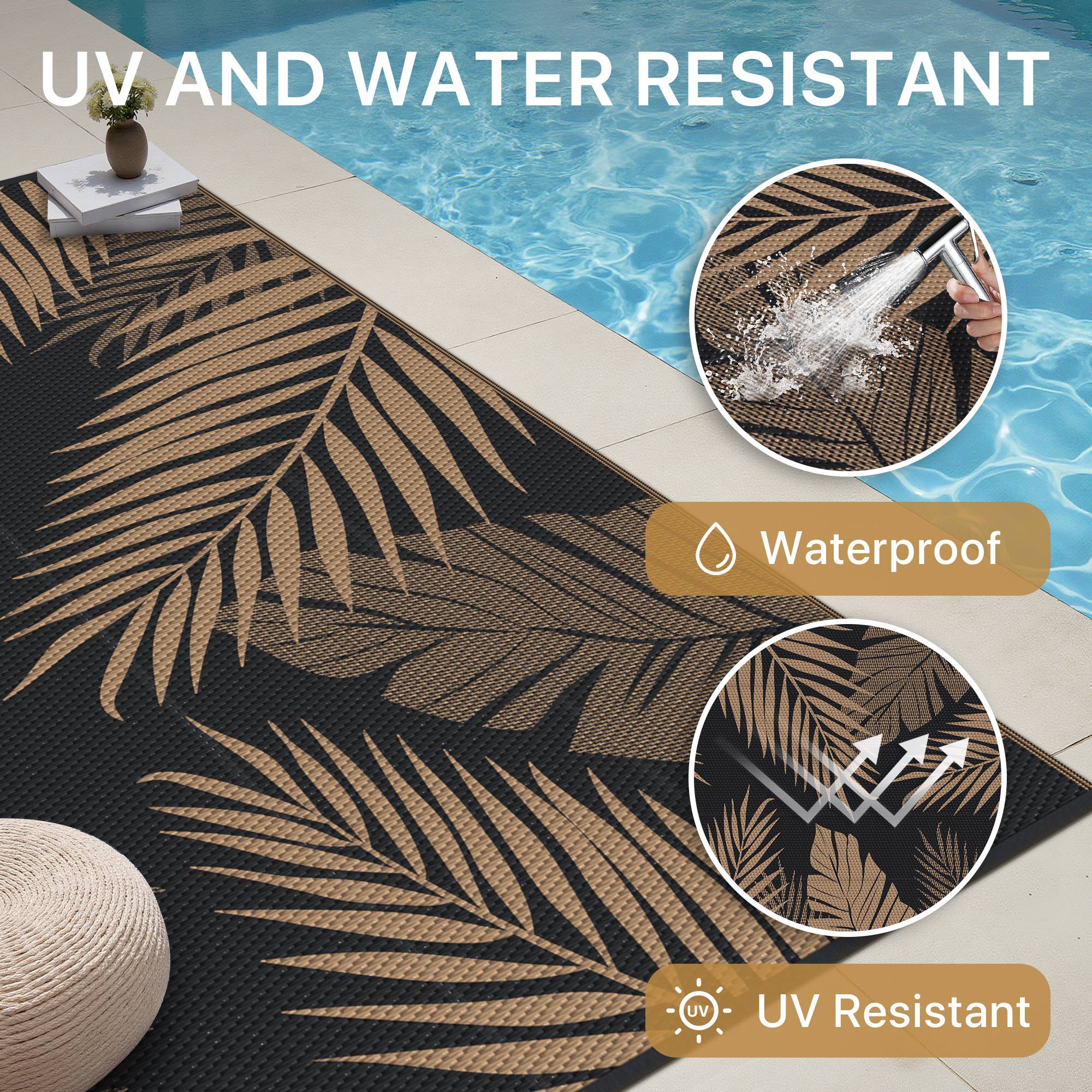 Deorab 6'x9' Waterproof Reversible Outdoor Rug, Brown photo 3