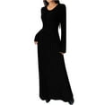 thumbnail image 2 of Women's Sweater Dress Knit Dress V-Neck Long Sleeve Single Breasted Button Elegant Maxi Dress for Spring Fall Casual,Black,L, 2 of 6