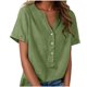 thumbnail image 3 of TaTaai Summer V Neck Casual Top, Women's Half Button Open Front Design, Linen Inspired Short Sleeve Solid Color Shirt Gift, 3 of 8