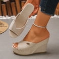 thumbnail image 4 of Rokment Cotton Linen Espadrilles Platform Wedge Sandals for Women 2026 Summer Beach Trendy Casual Peep Toe Extra Chunky Heeled Slip on Slides Backless Dressy Slippers Beige Size 6, 4 of 7