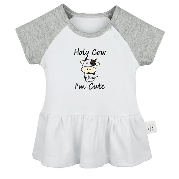 Holy Cow I'm Cute Novelty Dresses For Baby, Newborn Babies Skirts, Infant Princess Dress, 0-24M Kids Graphic Clothes (Gray Raglan Dresses, 0-6 Months)