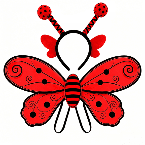RUINIXCW Ladybug Costume for Adult Kids Ladybug Wings and Headband Halloween Cosplay Birthday Party Dress Up Prop Accessories Photoshoot Outfits