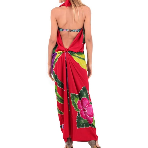 HAPPY BAY Women's Bikini Beach Wrap Swimwear Swim Cover up Skirt Bathing suit Summer Wraps Beachwear Sarong Coverups Swimsuits for Women One Size Red, Floral