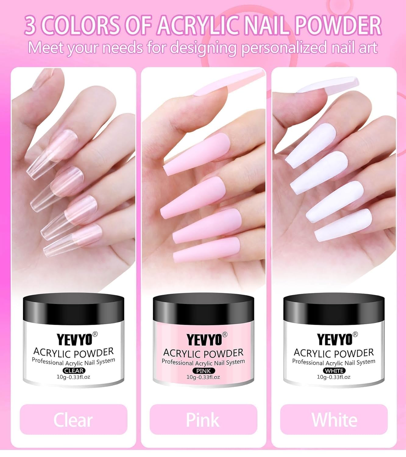 YEVYO Acrylic Nail Kit, Nail Kit for Beginners with Everything, 24 Colors Glitter Acrylic Powder and Liquid Monomer Set, 200 Pcs Nail Tips, 3 Pcs Acrylic Nail Brush for Home DIY Extension Nail Salon