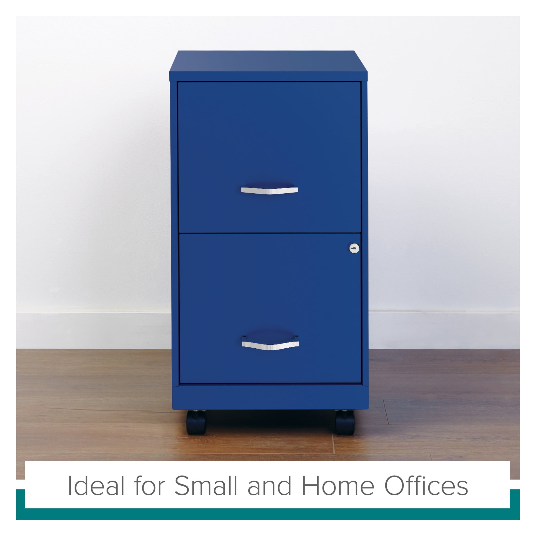 Space Solutions 18" Deep 2 Drawer Mobile Letter Width Vertical File Cabinet, Blue