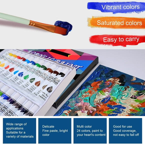 YSTINNG 24 Color Gouache Tube Set 12ml Each Waterproof Strong Covering Power Acrylic Paint Set with Color Card for Fabric Stone C311-3781