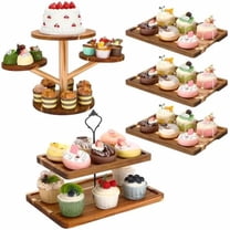 5 Pcs Wood Dessert Table Display Set, 2 Tier Wooden Cake Stand 4 Tier Cupcake Tower 3 Rectangular Serving Tray Platter for Display Tea Party Wedding Farmhouse$$Home Decor, Kitchen, & Other