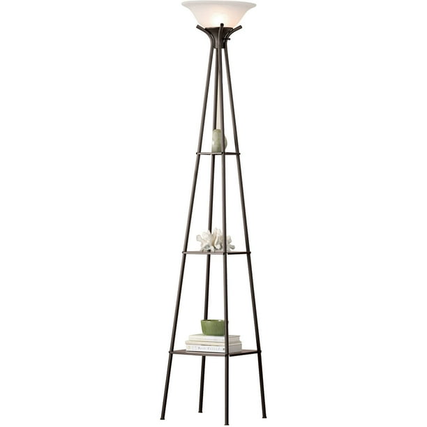 Mainstays 69" Charcoal Metal Etagere Shelf Floor Lamp, LED Bulb