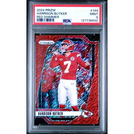 Harrison Butker 2024 Prizm Red Shimmer Football Card #144 Graded PSA 9 /35 Cert #1277736692