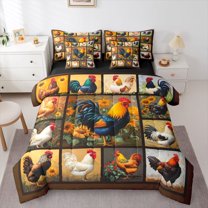Castle Fairy Animal Rooster Twin Bedding Sets,Chic Floral Sunflowers Bedding Comforter Set