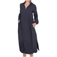 thumbnail image 1 of cfhntfmh Robes d'Invité de Mariage pour Femmes Mode Robe Midi Ample à Col en V Confortable Robe de Fête Fendue sur le Côté avec Poches, 1 of 7