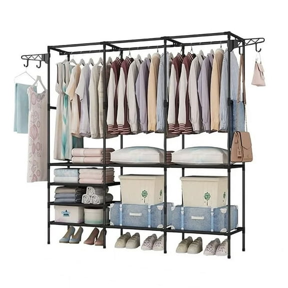 Perchero Rack Armario De Piso Practiksa Para Ropa Y Zapatos Color Negro