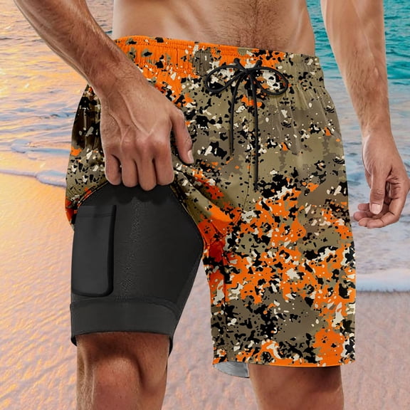 CONZONE Mens Swim Trunks With Stretch Liner Board Shorts for Men Elastic Waist Drawstring Lightweight Quick Dry Summer Beach Swim Shorts With Pocket