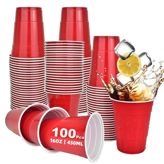 Vasos de plástico para fiestas, 100 Tazas de chupito Reutilizables de 16 oz, Adecuados para el hogar, la oficina, el bar, la boda, la despedida de soltera y el baby shower