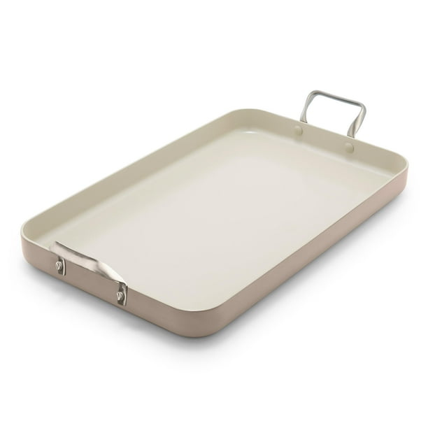 Greenpan Plancha De Doble Quemador De 18.0 X 11.0 In, Anodizado Duro, Cerámica Saludable, Antiadherente, Sin Pfas, Mangos De Acero Inoxidable, Cocina En Estufa, Apta Para Lavavajillas, Horno Y Parrill