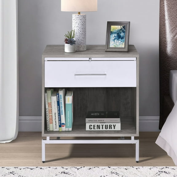 DUOSONG Weathered Grey Oak and White Accent End Table, White (1 Piece)