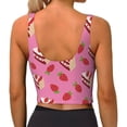thumbnail image 3 of Haiem Strawberry Cake Pattern Womens Sports Bra - U Neck Padded Low Impact Yoga Bra Workout Crop Top Gym Moisture-Wicking Workout Vest -Small, 3 of 9
