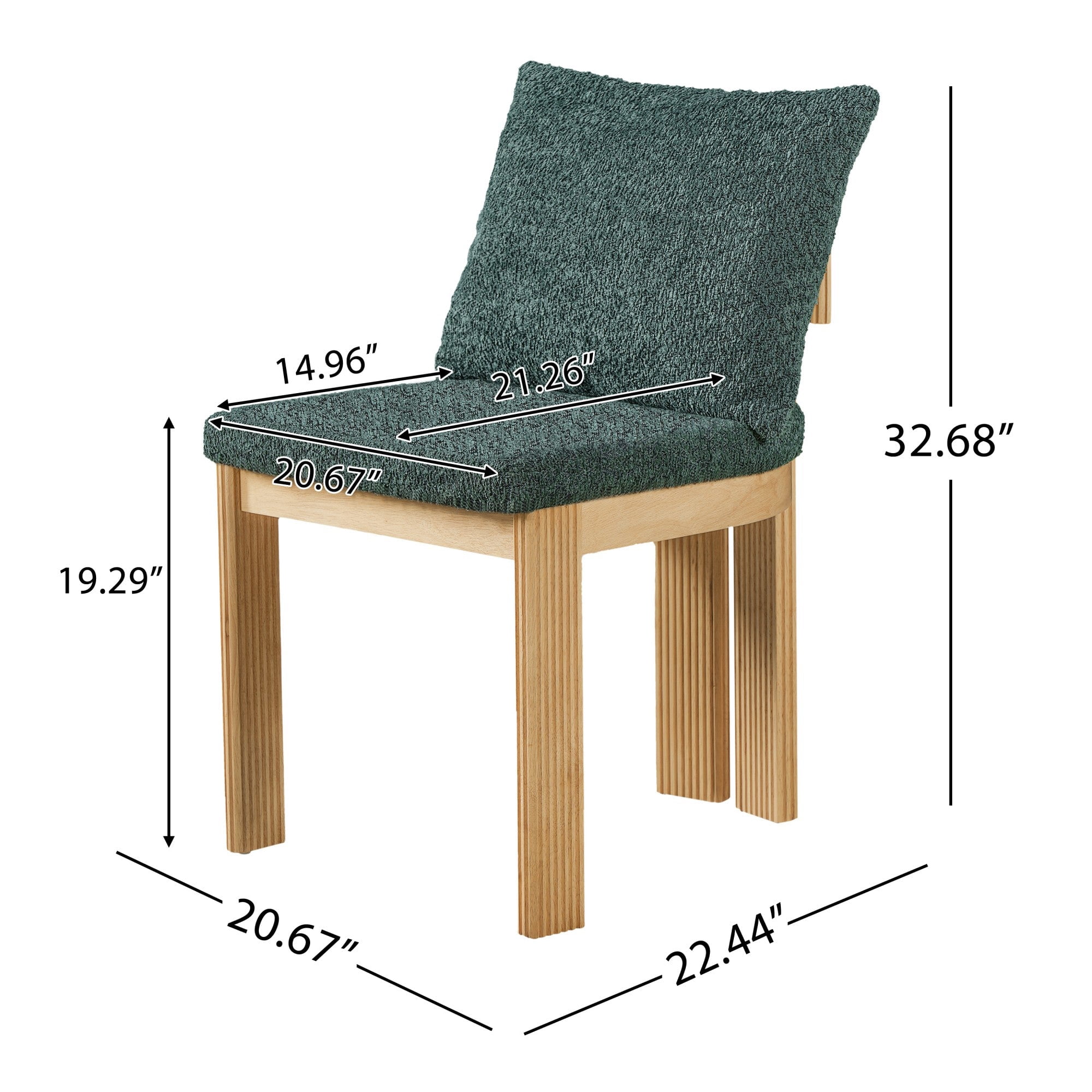 Sailvan Boucle Dining Set of 2 Chairs with Rubber Wood Frame,Upholstered Mid-Century Modern Kitchen Chairs for Small Spaces Green