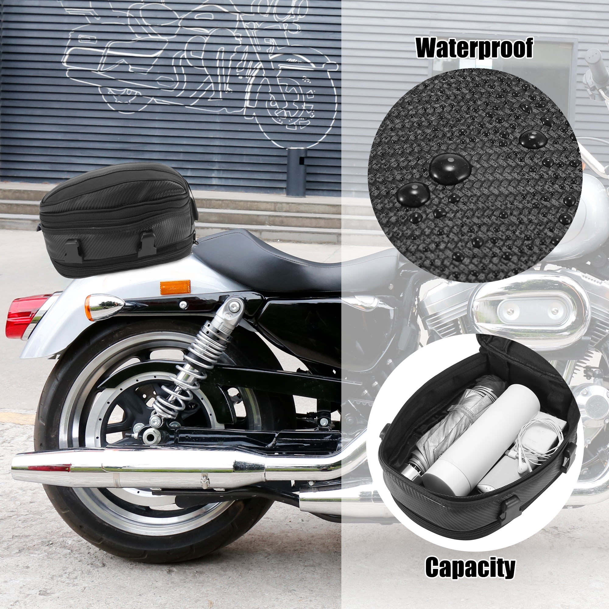 Unique Bargains Motorcycle Seat Tail Bag Cycling Travel Rear Bag 1680D Backpack Black