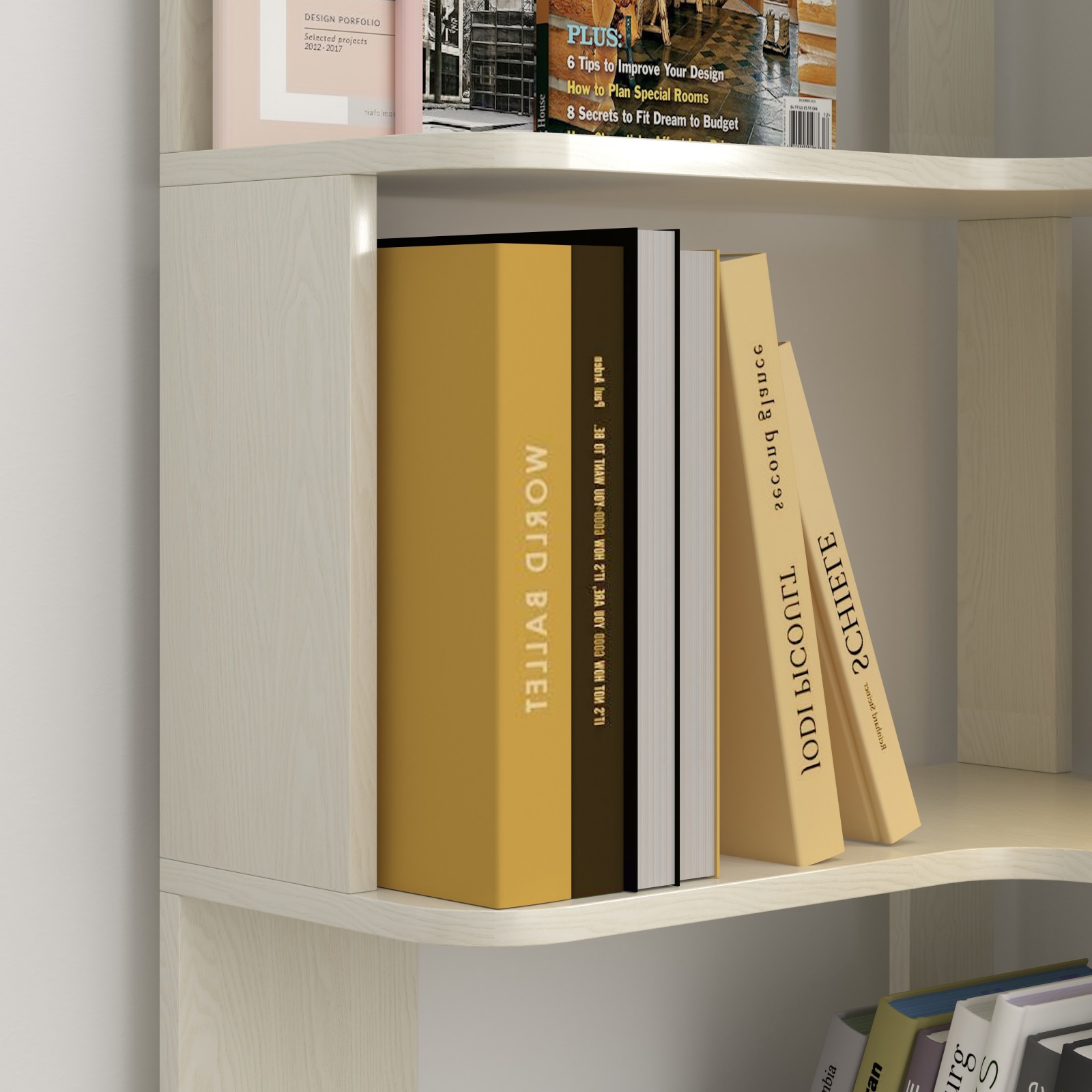 Hommoo 6-Tier Freestanding L-Shaped Corner Bookshelf Display Shelf, Wooden Bookcase Multifunctional Open Storage Rack Organizer, White Oak