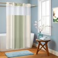 thumbnail image 2 of Small Stall No Hook Shower Curtains Sage Green Vintage Waterproof Fabric Shower Curtain Set Geometric Stripes Simple Lines Bath Curtains for Bathroom Decor with See Through Mesh Top Window 36x78 Inch, 2 of 9