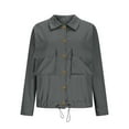 thumbnail image 7 of hotojiny Cropped Jackets for Women Vintage Long Sleeve Button Down Shacket Casual Loose Fit Solid Color Outwear with Pockets, 7 of 7