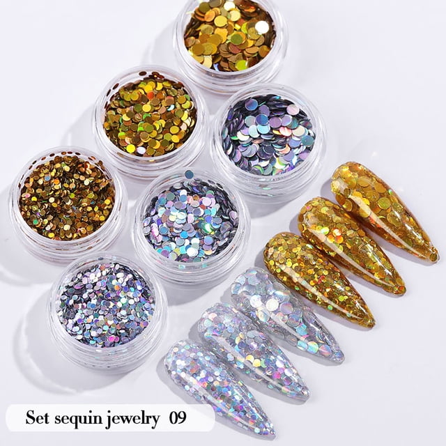 Fiudx Juego de Parches de Lentejuelas para Decoración de Uñas con Forma de Corazón, Dorados y Brillantes.