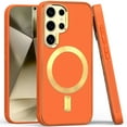 thumbnail image 4 of For Samsung Galaxy S24 5G Ultimate PU Leather Hybrid with MagSafe Compatible Bumper Hard PC Gold Frame Protection Cover ,Xpm Phone Case [ Orange ], 4 of 10