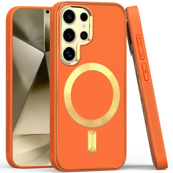 For Samsung Galaxy s24 Ultimate Quality PU Leather Hybrid Case Cover - Orange