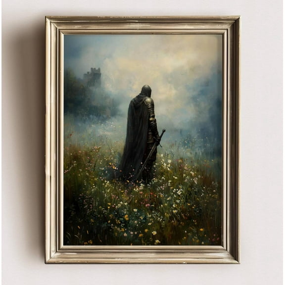 Medieval Knight Art Print, Knightcore Fantasy Art, Fantasy Sword Maximalist Decor, Dark Academia Print, Goth Moody Victorian Wall Art Wall Art, Modern Wall Decor, 8x12 UNFRAMED