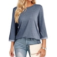thumbnail image 2 of Women'S Shirts Fashion 3/4 Length Sleeve T Shirts Cute Crewneck Casual Tops Basic Blouses Blue XXL, 2 of 6