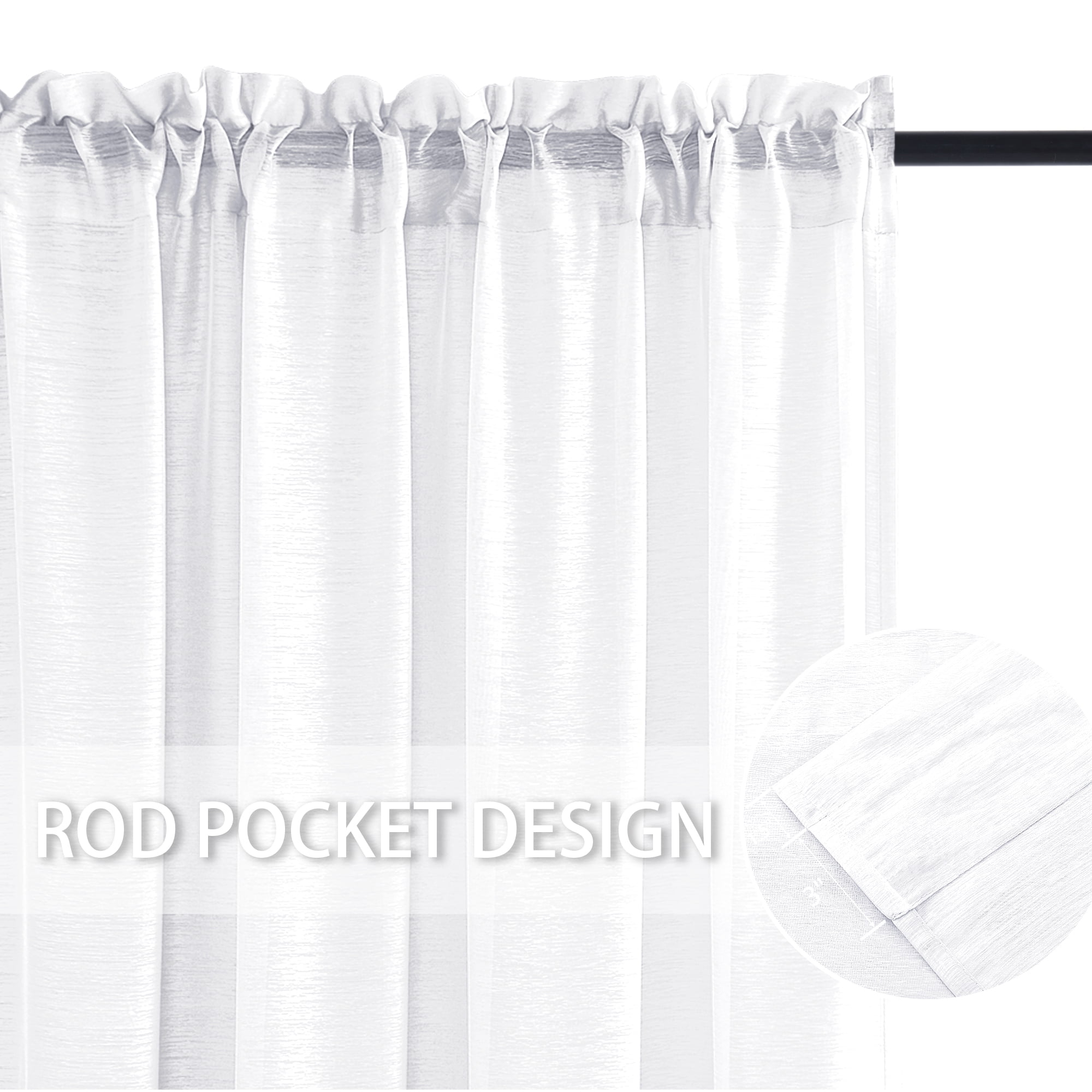 JIUZHEN White Sheer Curtains 108 Inches Long, Light Filtering Semi Transparent Rod Pocket Voile Window Curtains, Elegant Drapes for Living Room, Bedroom, Set of 2 Panels with Tiebacks, W52 x L108
