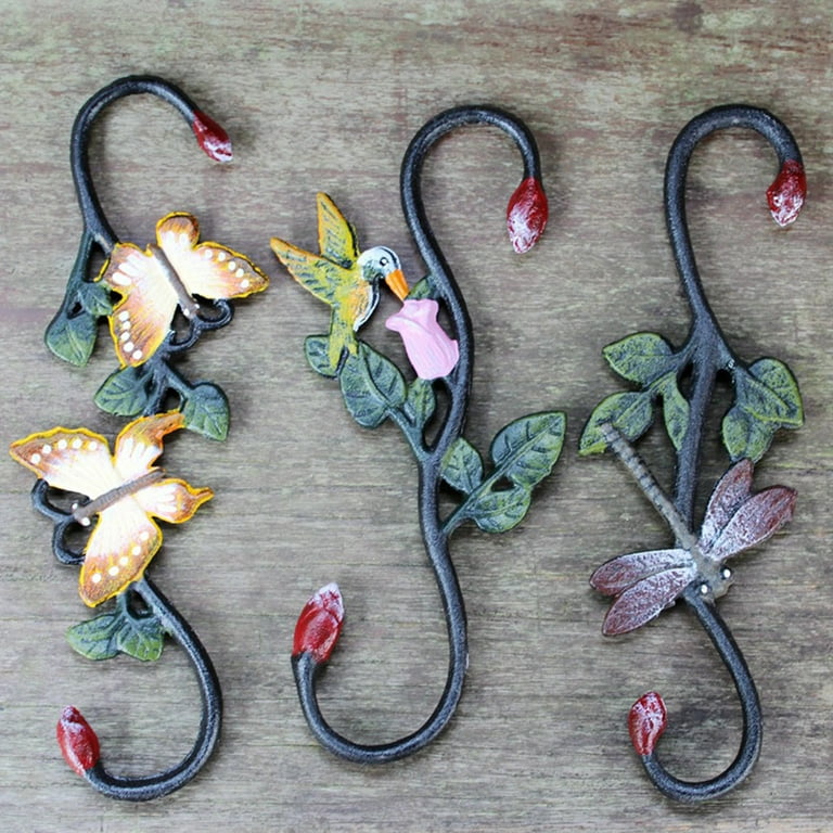 Cheer.US Heavy Duty Cast Iron S Butterfly Hooks -Decorative Metal Plant  Hooks Hanger Brackets for Garden Hanging Planters Pots Wind Chimes Basket  Indoor Outdoor Painted Hooks 