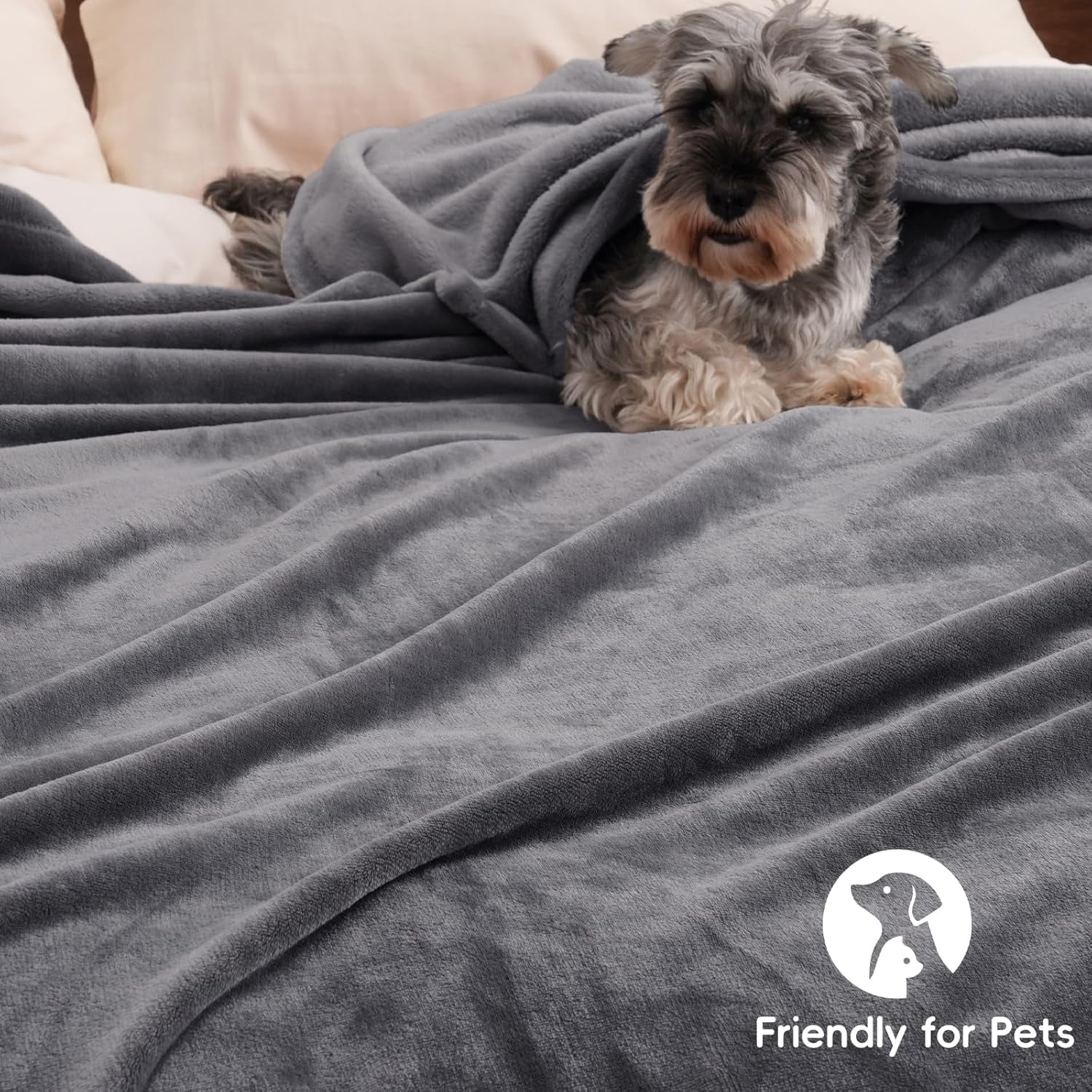 PHF Fleece Queen Blanket, Fuzzy Soft Lightweight Blankets for Bed, Sofa, Suitable for All Season, Grey, 90x90 inches