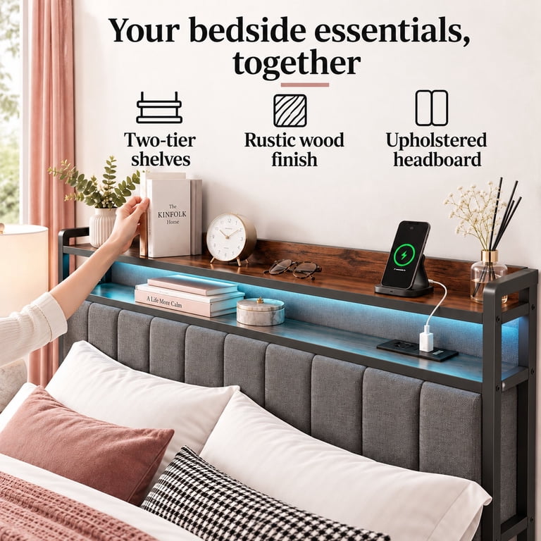 Furnibear LED Full Bed Frame with Storage Headboard photo 7