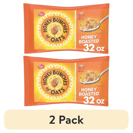 (2 pack) Honey Bunches of Oats Honey Roasted Breakfast Cereal Bag with Oats and Granola Clusters, 32 oz Bag
