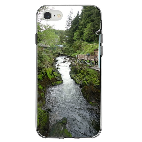 DistinctInk Clear Shockproof Hybrid Case for iPhone 7 8 SE (2020 Model) 4.7" Screen TPU Bumper Acrylic Back Tempered Glass Screen Protector - Ketchikan Alaska Stream