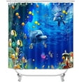 thumbnail image 2 of 4PCS Teal Sea Turtle Shower Curtain Set, Underwater World Tropical Fish Coral Blue Ocean Marine Life Sea Animal Coastal Beach Teen Girls Boys Kids Bathroom Decor, Non-Slip Bath Mat Toilet Rug, 2 of 7