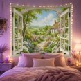 thumbnail image 2 of Open Arched Window with Cottage Garden and Rolling Fields, Romantic Cottagecore for Garden Lovers, Floral Wall Art Decor, Housewarming Gift, Tapestry Wall Hanging for Bedroom and Living Room, 2 of 7