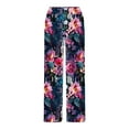 thumbnail image 4 of USNSM Women's Pants Elastic Waist Loose Workout Wide Leg Pants Casual Baggy Colorful Floral Printed Pants with Pockets Multicolor#04 S, 4 of 5