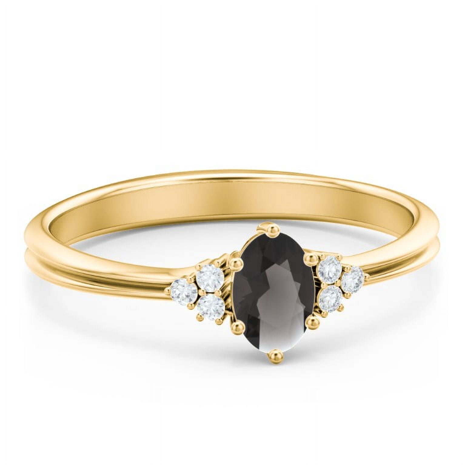Bague Ovale avec Accents d'Épaule - Quartz Fumé (Juin)